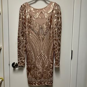 Dressy beige/ gold embroidery Mini Dress * Small